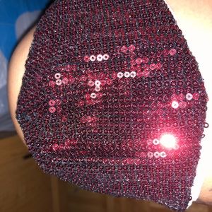 Hand made sequin face mask. Burgundy red. Sparkly. Pretty.